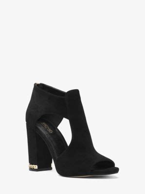 Michael Kors Sabrina Open Toe shoe Suede Black Heel Bootie